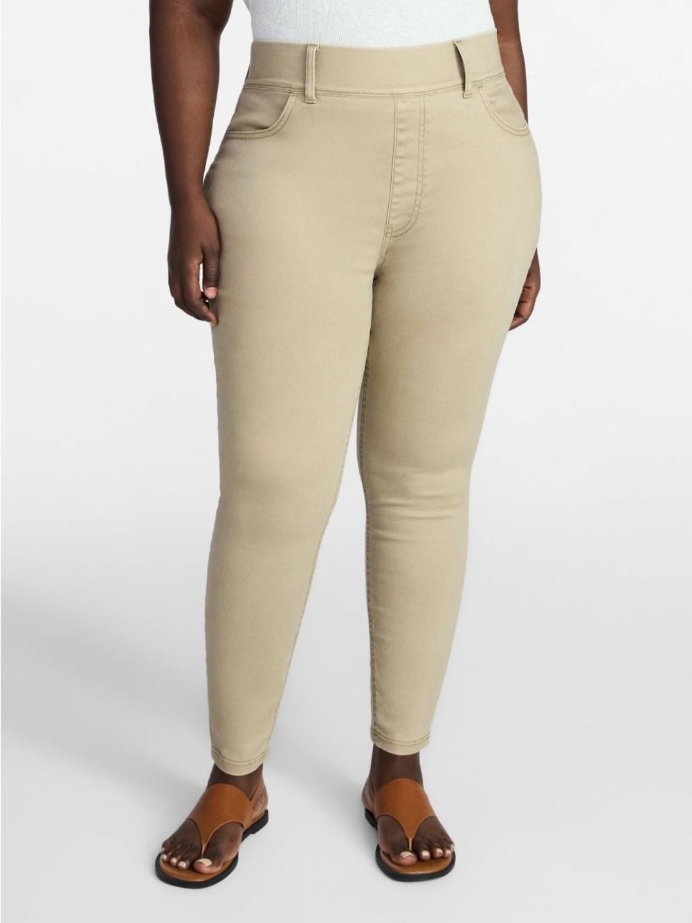 Terra & Sky Skinny Pull-On Jeans in Khaki